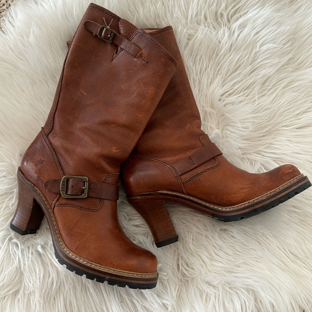 Frye Cognac Leather Heeled Boots